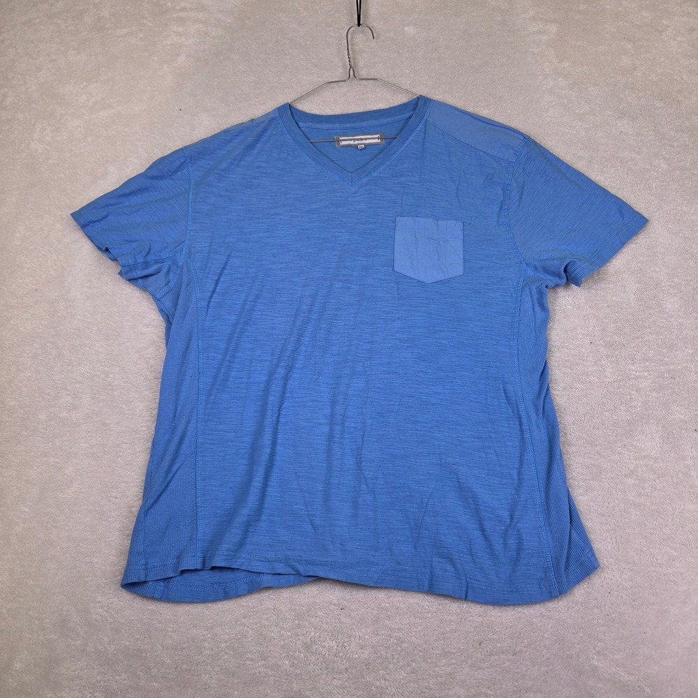 PD&C Mens Blue Slub Knit V-Neck Pocket T-Shirt Size XL Short Sleeve Casual Tee